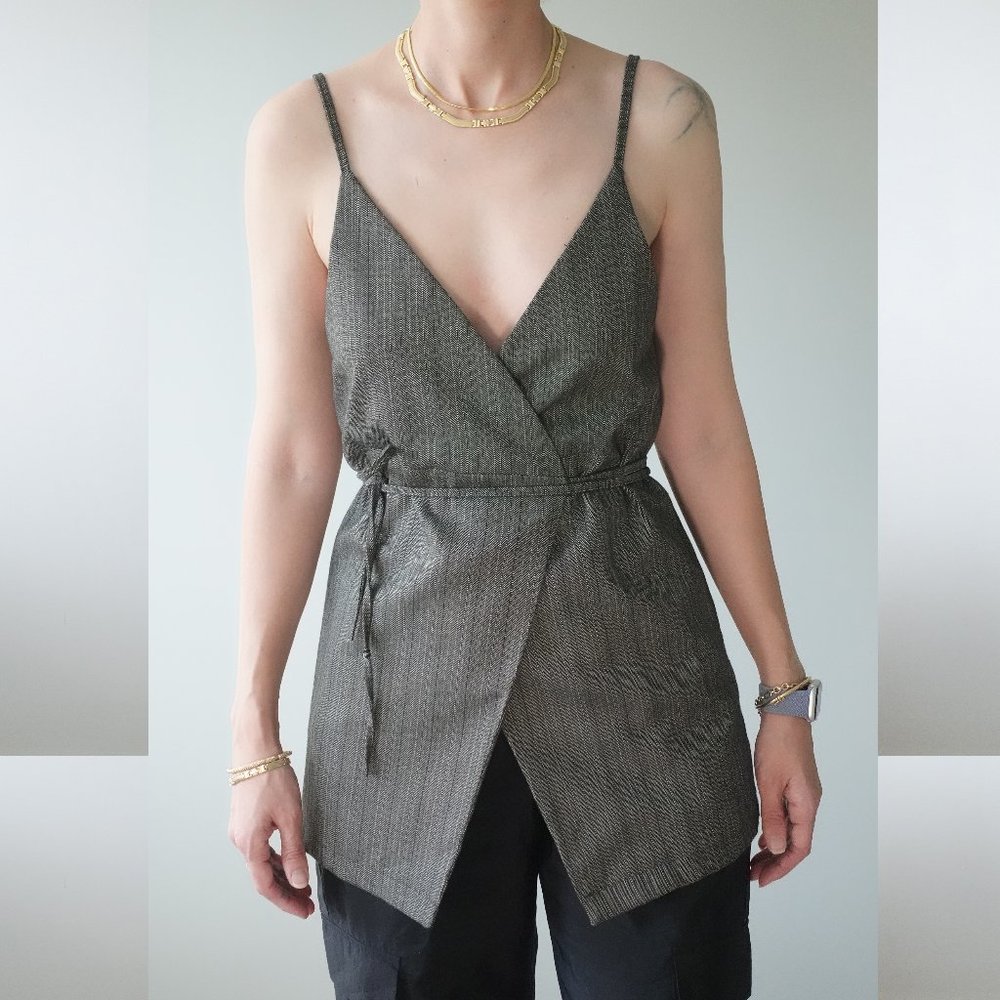 Actuel Gray Thin Strap Crossed V Neck Top / Vest Size S